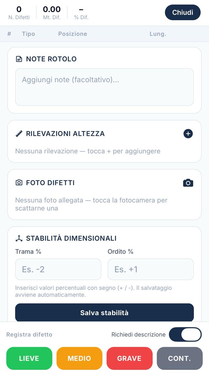 Scheda rotolo con difetti e stabilità